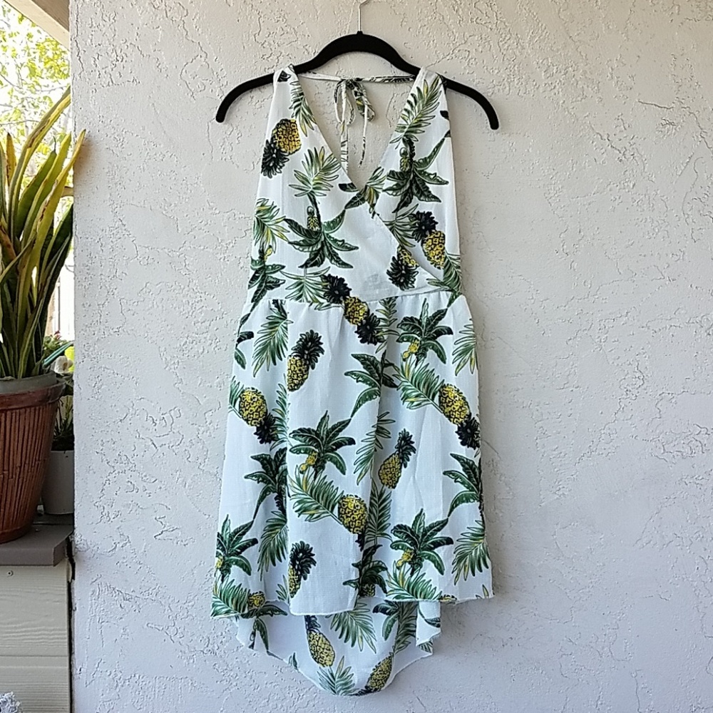 WILA White Halter Dress w/ Pineapple Print